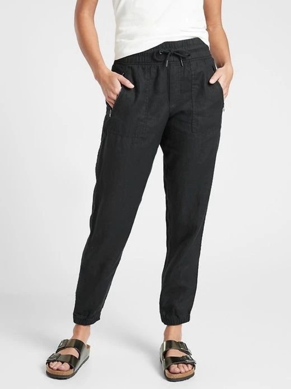 NWT ATHLETA CABO BLACK LINEN JOGGER CASUAL PANTS SZ 16 NWT